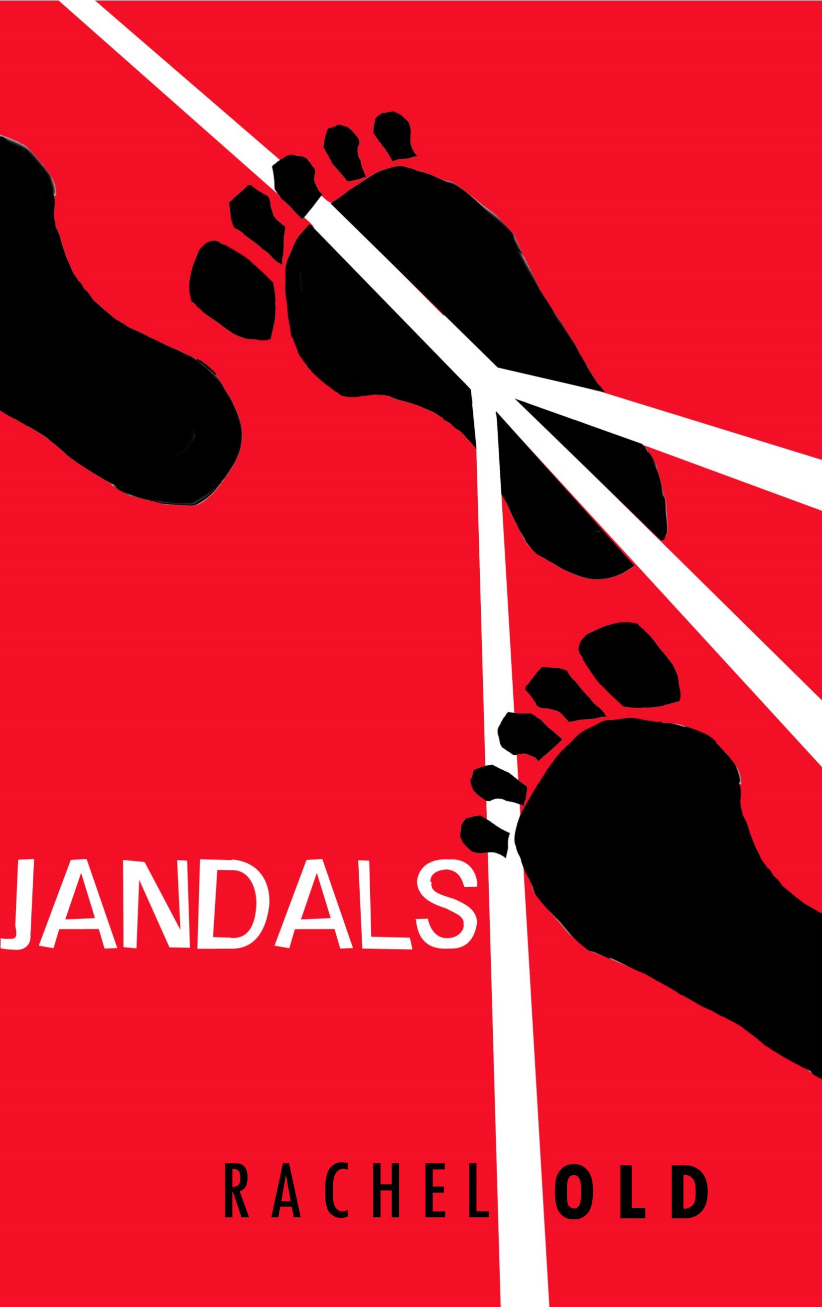 JANDALS book cover — the real 2016 first edition: red with black footprints, by Rachel Old